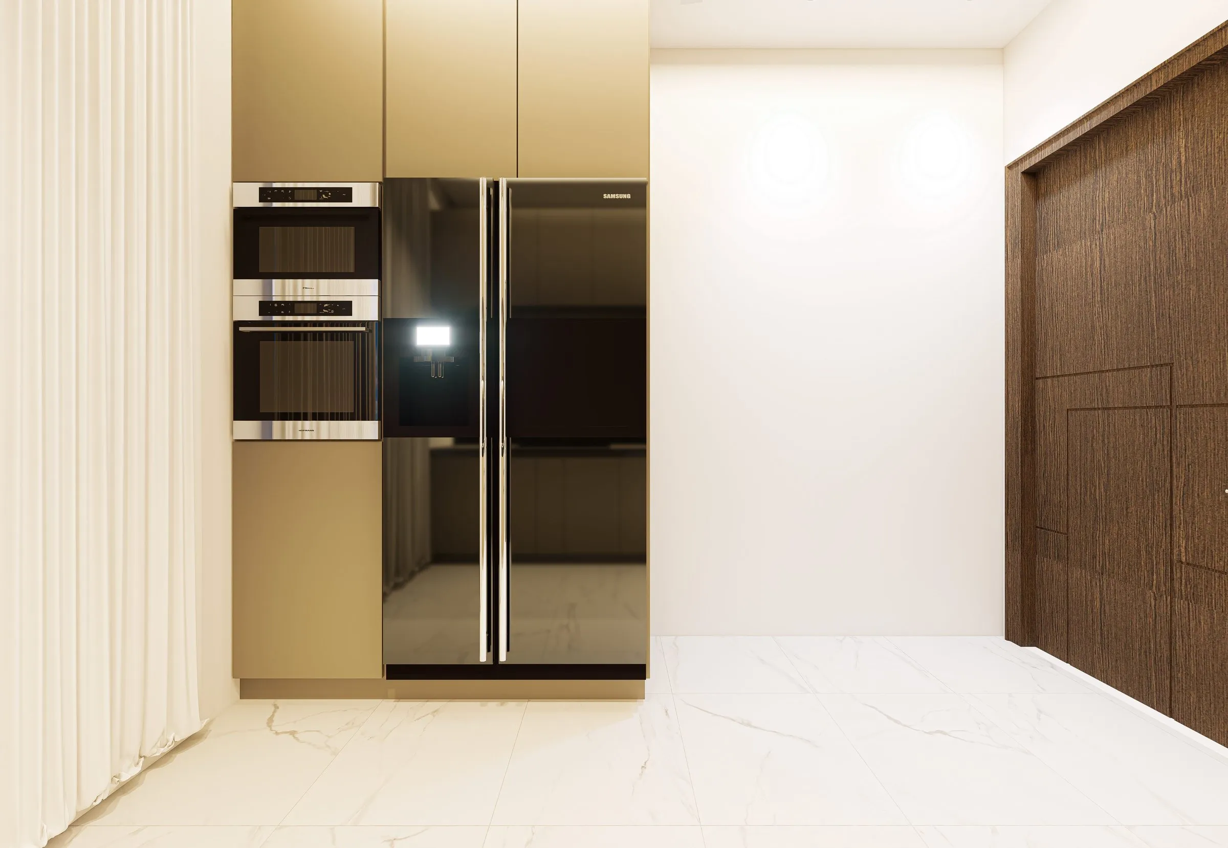 Kitchen with built-in appliances and full-height cabinetry