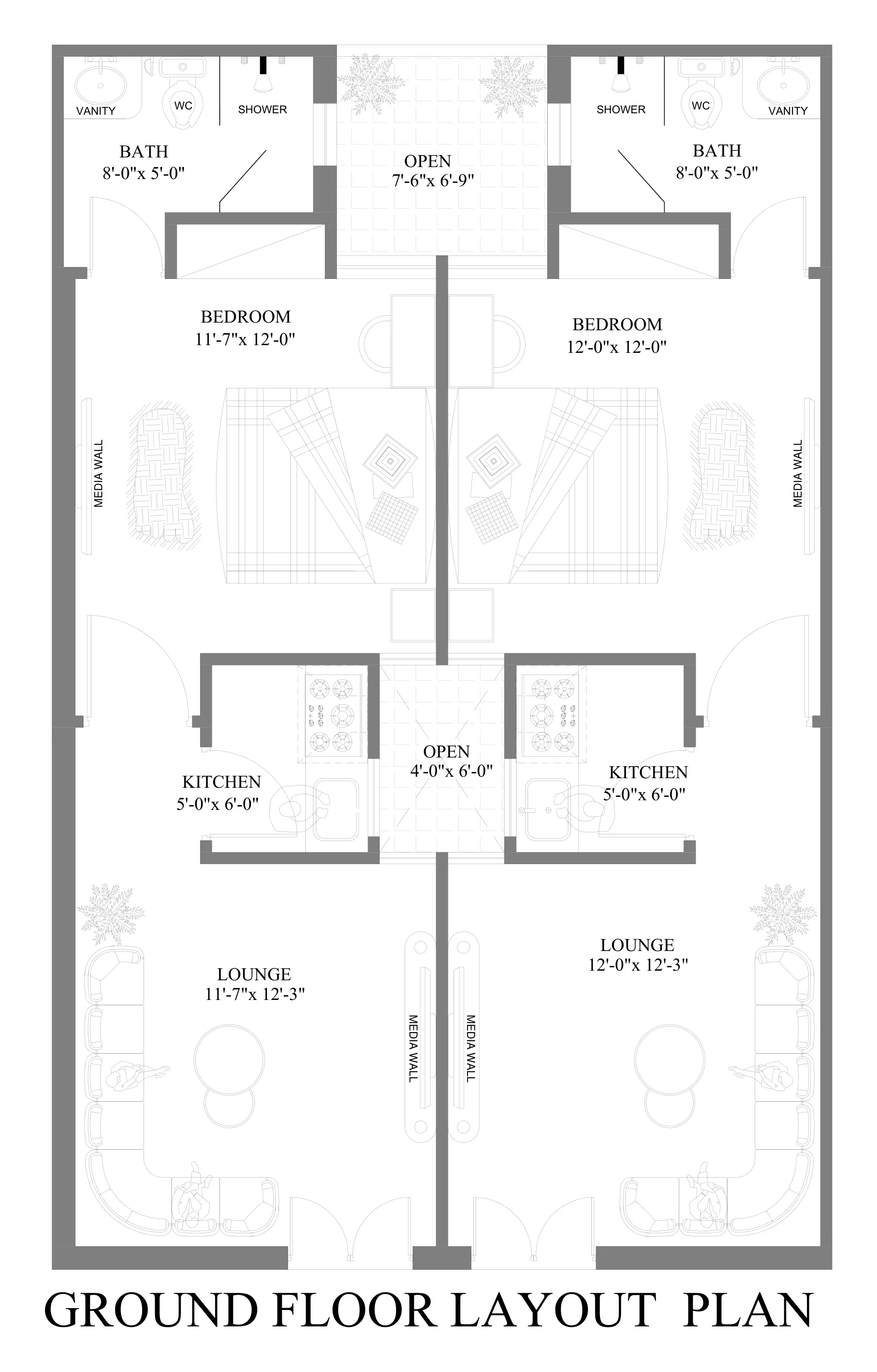 Layout of a pair of 1-bed apartments
