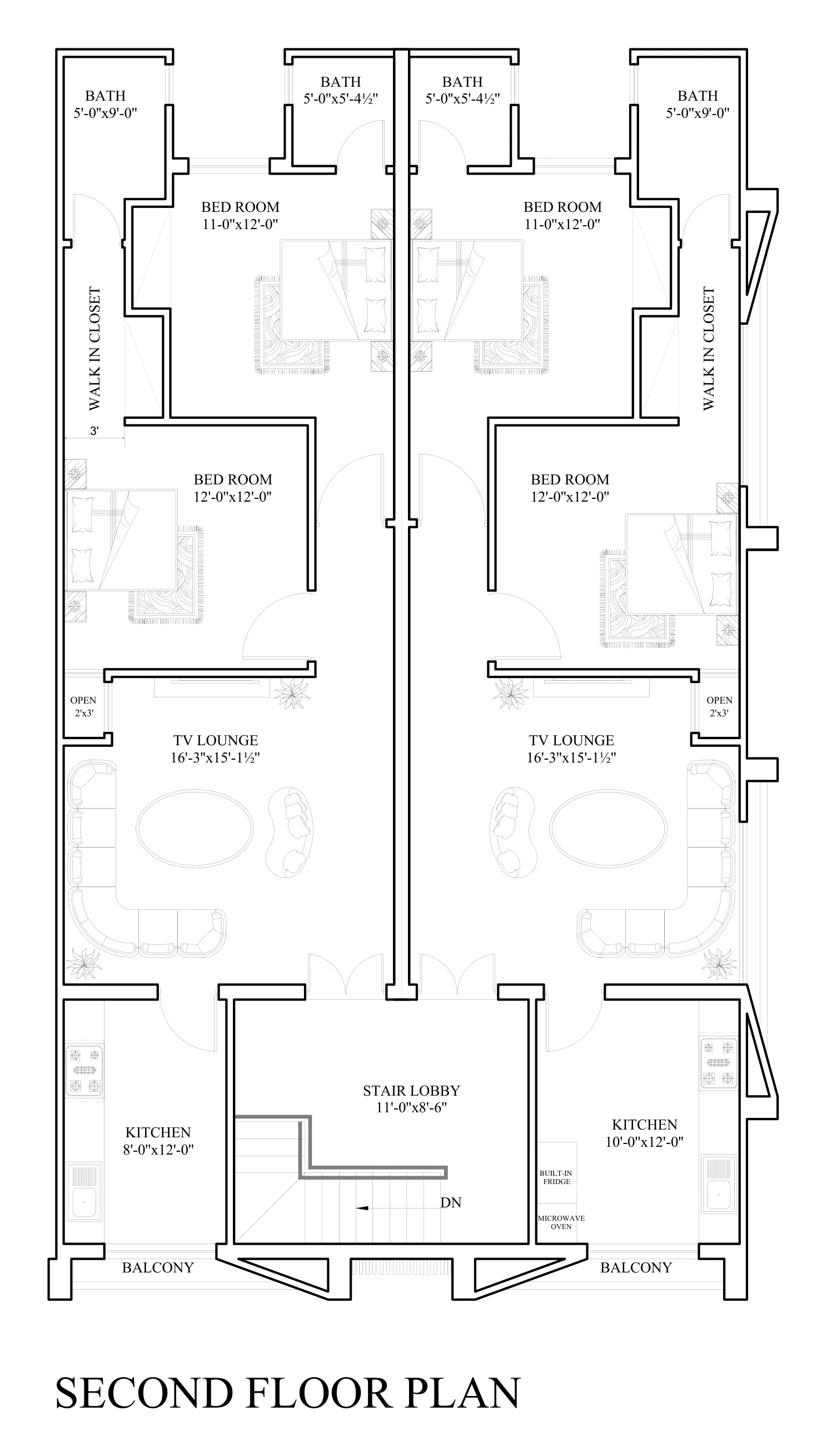 2-bed townhouse second floor plan